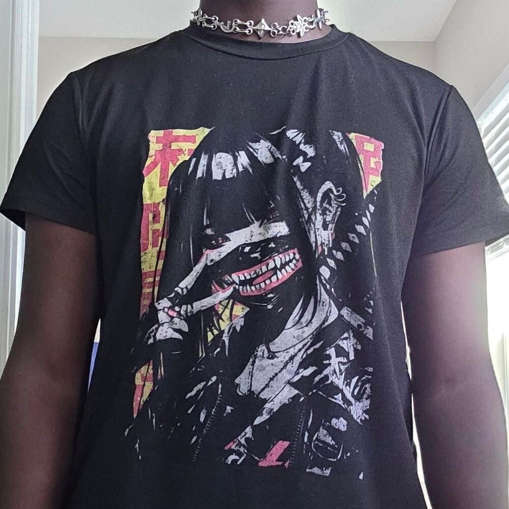 Y2K Gothic Anime Horror Graphic Black T-Shirt